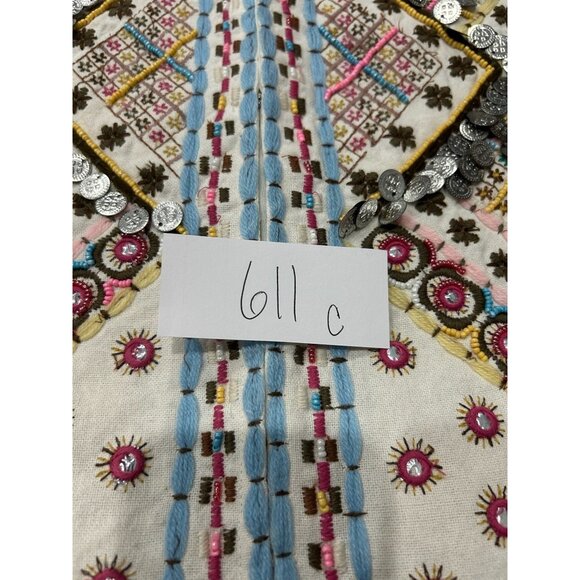 Indigo Moon Embroidered Ruffle Jacket Multicolor Sz XL Embellished Beaded Artsy - Picture 9 of 10